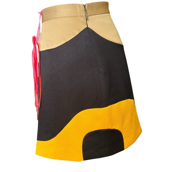 MSGM Milano Hammered Satin Wrap Skirt Yellow Navy Beige Size 42 (US 6/8) NWT - Picture 4 of 9